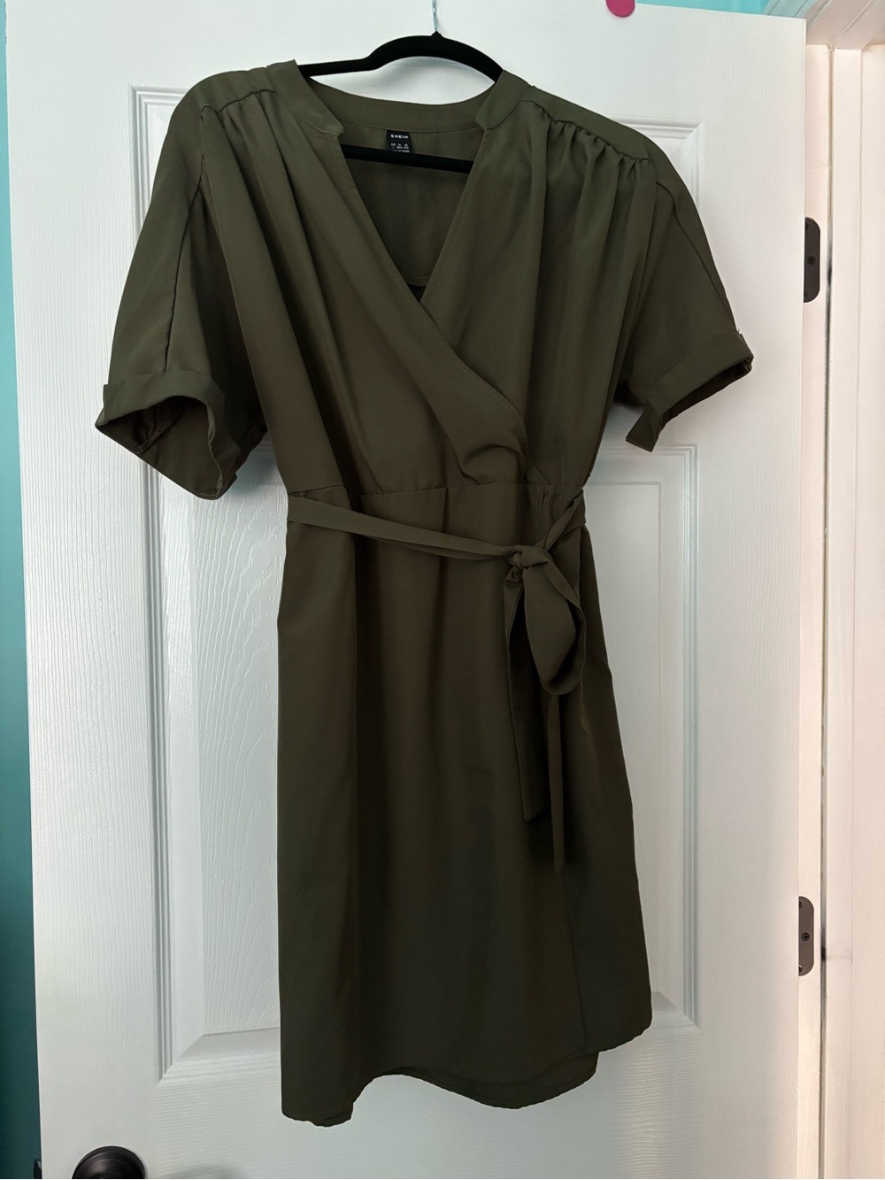 SHEIN Olive Green Short Sleeve Wrap Dress